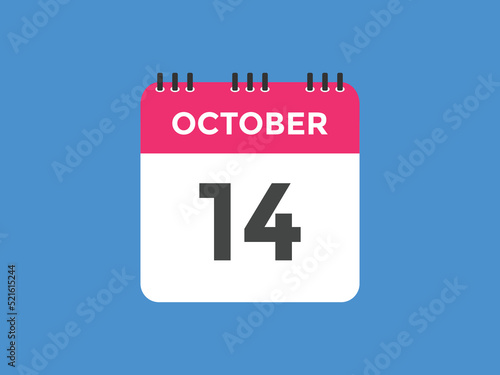 october 14 calendar reminder. 14th october daily calendar icon template. Calendar 14th october icon Design template. Vector illustration
