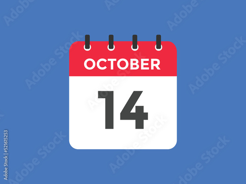 october 14 calendar reminder. 14th october daily calendar icon template. Calendar 14th october icon Design template. Vector illustration
