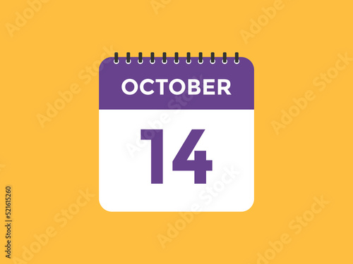 october 14 calendar reminder. 14th october daily calendar icon template. Calendar 14th october icon Design template. Vector illustration
