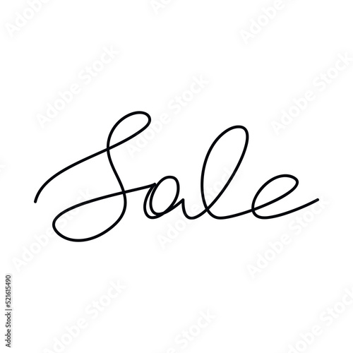 Vector handwritten word Sale isolated on white. One line continuous lettering. Calligraphic text icon for banner, flyer, sign, showcase design, retail shop, outlet.