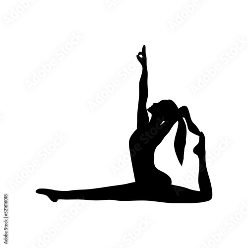 Vector isolated silhouette of girls practicing yoga. White background. Flat illustration.