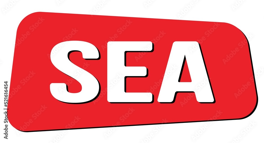 SEA text on red trapeze stamp sign. SEA text on red trapeze stamp sign.