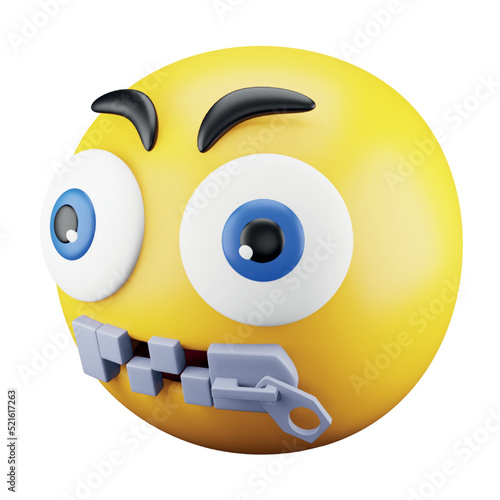 Zip emoji face 3d rendering isometric icon.