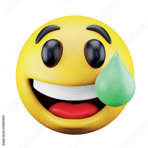 Awkward emoji face 3d rendering isometric icon.