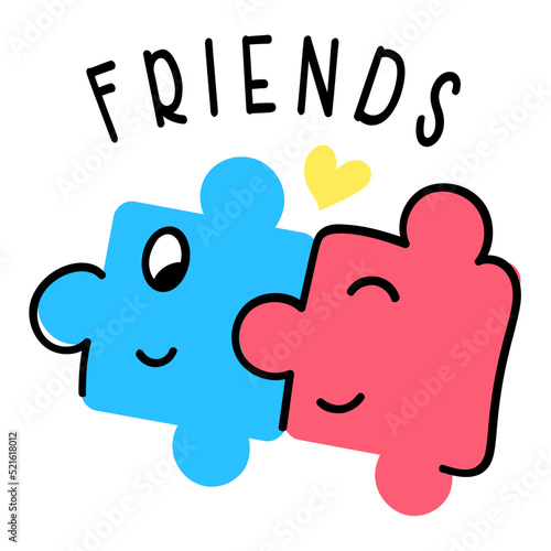 A cute hand drawn flat sticker of best friendship