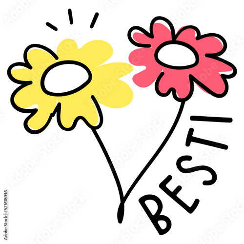 A cute hand drawn flat sticker of best friendship