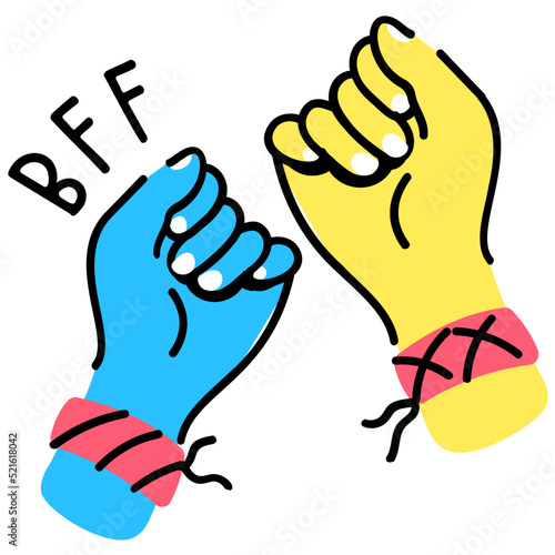 A cute hand drawn flat sticker of best friendship