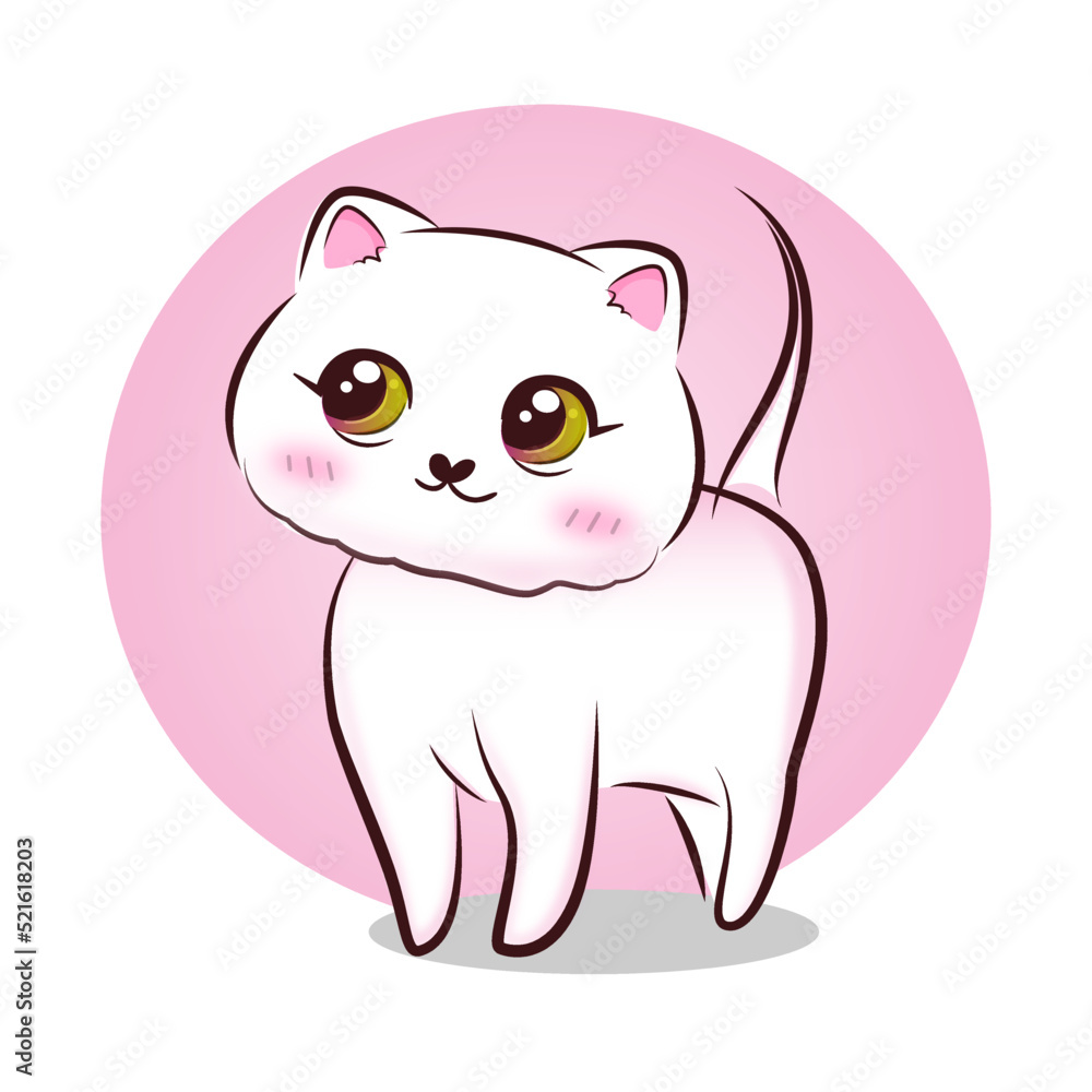 Cute sweet pink kitty in cartoon style. Vector illustration. Cute sweet pink kitty in cartoon style. Vector illustration.