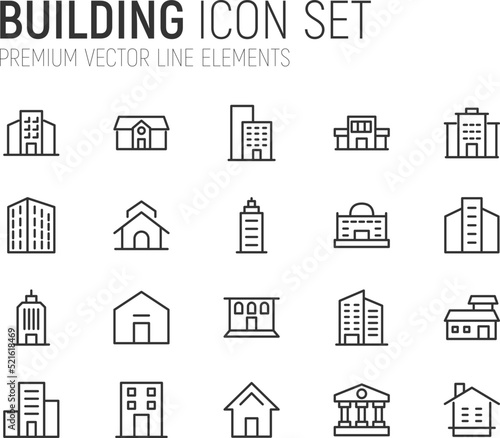 Fényképezés Simple line set of building icons.