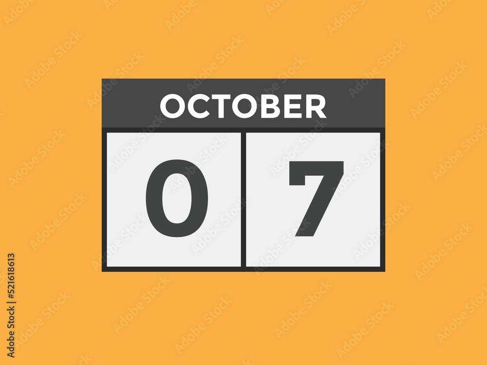 october 7 calendar reminder. 7th october daily calendar icon template. Vector illustration
october 7 calendar reminder. 7th october daily calendar icon template. Vector illustration
