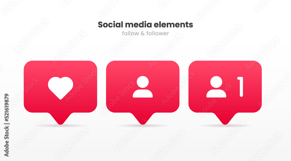 Fototapeta premium Social media follower notification icons. Follow user button symbol sign for website, mobile app UI