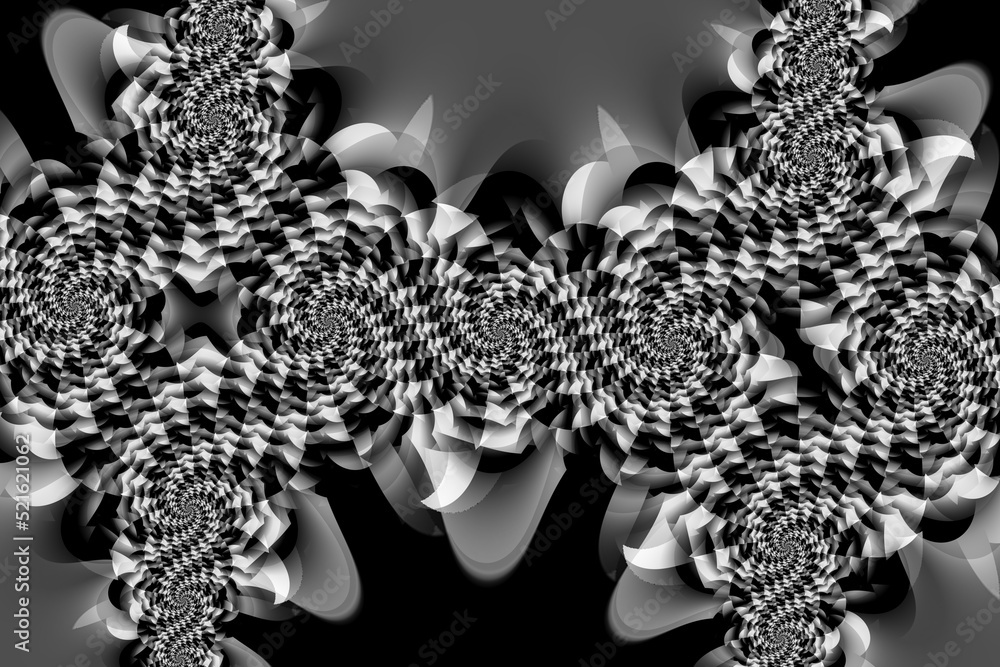 SUPER complex spiral design in white and black on a grey background SUPER complex spiral design in white and black on a grey background