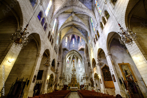 Nuestra Señora dels Dolors, 19th century Neo-Gothic style church, main nave with Latin cross plan, Manacor, Mallorca, Balearic Islands, Spain