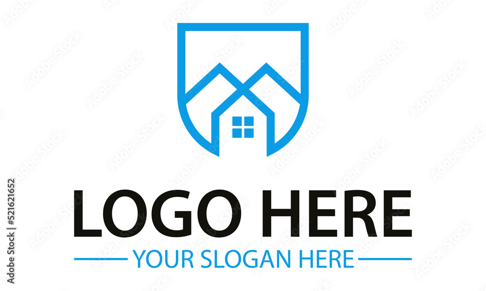 Blue Color Line Art Shield Simple Shape Home Logo Design Blue Color Line Art Shield Simple Shape Home Logo Design