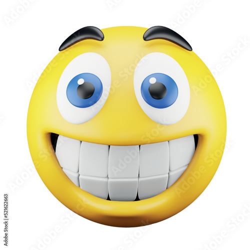 Smiling emoji face 3d rendering isometric icon.