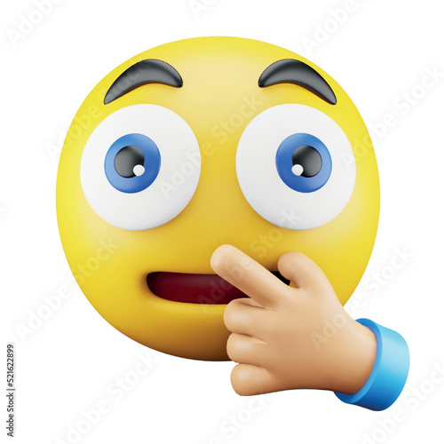 Quiet shocked hand emoji face 3d rendering isometric icon.