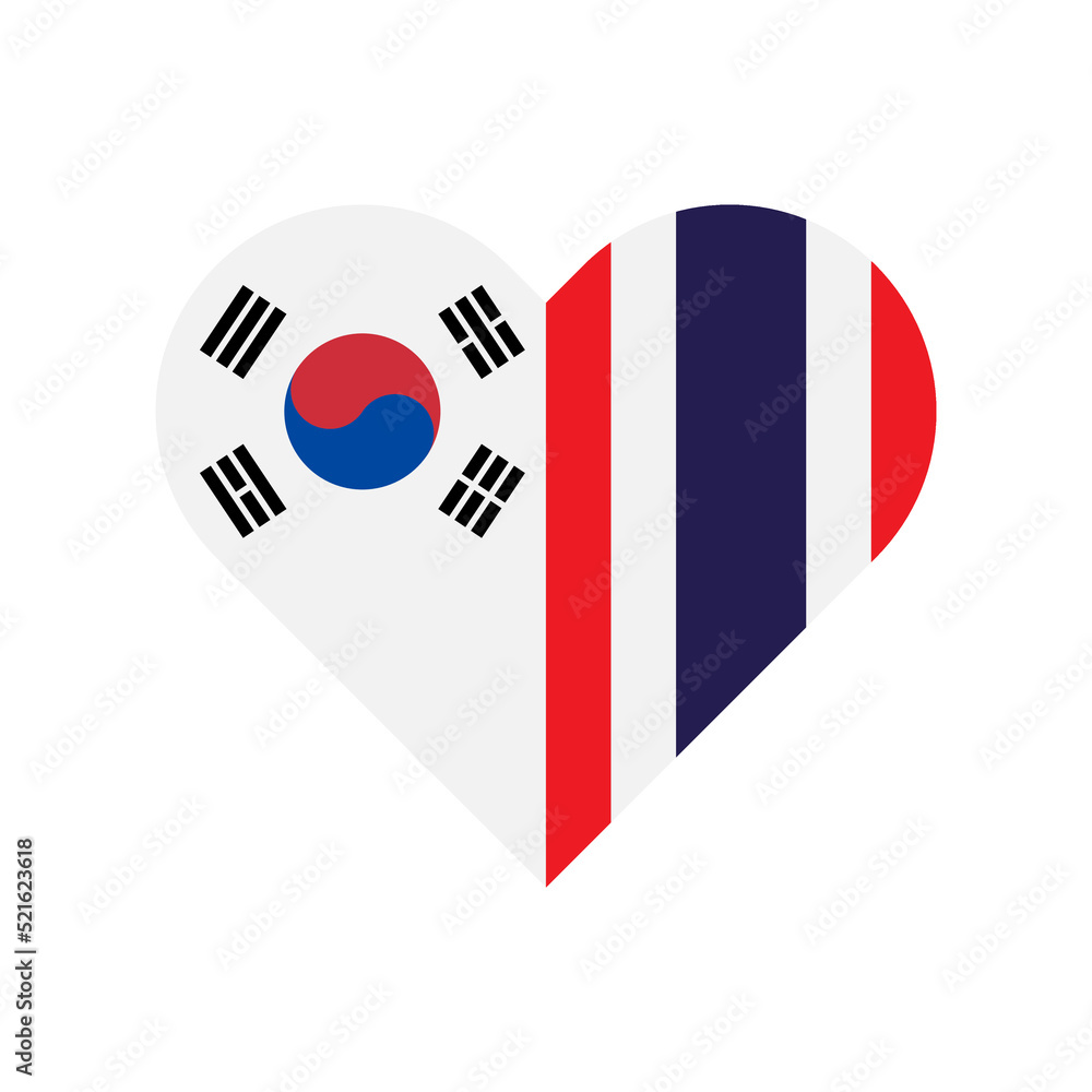 friendship concept. heart shape icon with south korean and thailand flags. vector illustration isolated on white background