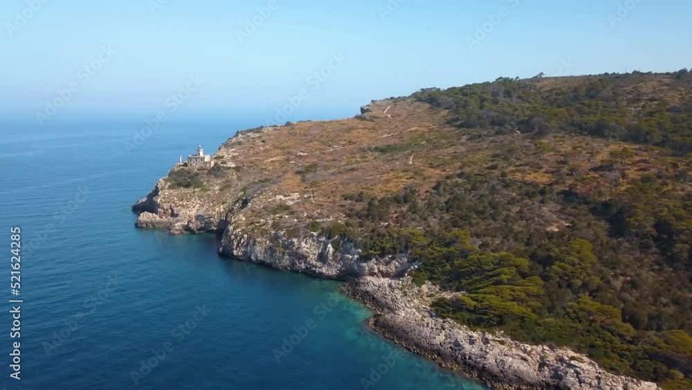 Italy, July 2022: Aerial view in 4K of the Tremiti islands in Puglia with n Caribbean sea, cliffs and boats off the coast Italy, July 2022: Aerial view in 4K of the Tremiti islands in Puglia with n Caribbean sea, cliffs and boats off the coast
