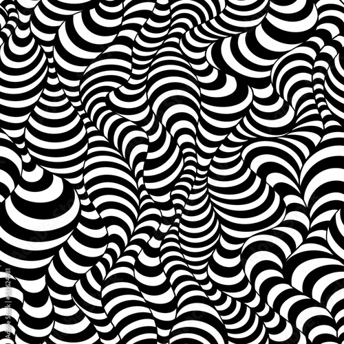 Seamless black and white pattern of curved stripes and waves.Striped monochrome seamless pattern of arcs and smooth lines.