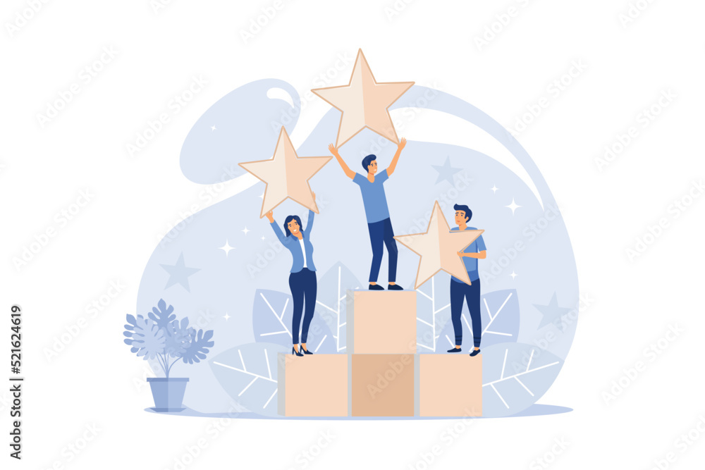 leadership qualities in a creative team, direction to a successful path, small people are happy to have a winner, a successful career, building a rating. flat design modern illustration