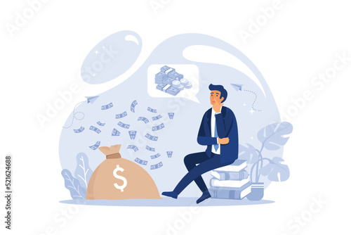 financial problems, economic crisis, business bankruptcy, presses office worker with a headache, unpaid loan debt. flat design modern illustration
