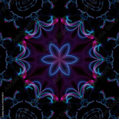 Circle pattern petal flower of mandala with multi color,Vector floral mandala relaxation patterns unique design with black background,Hand drawn pattern,concept meditation and relax