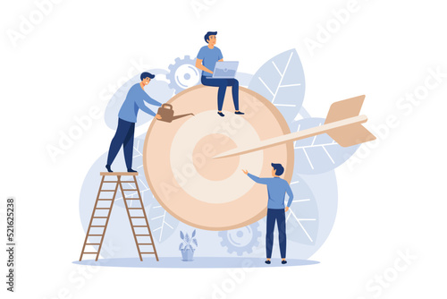 Target with an arrow, hit the target, goal achievement vector. flat design modern illustration