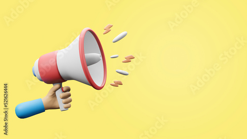 Realistic 3D illustration megaphone, loudspeaker with lightning. Marketing concept. Use clipping path