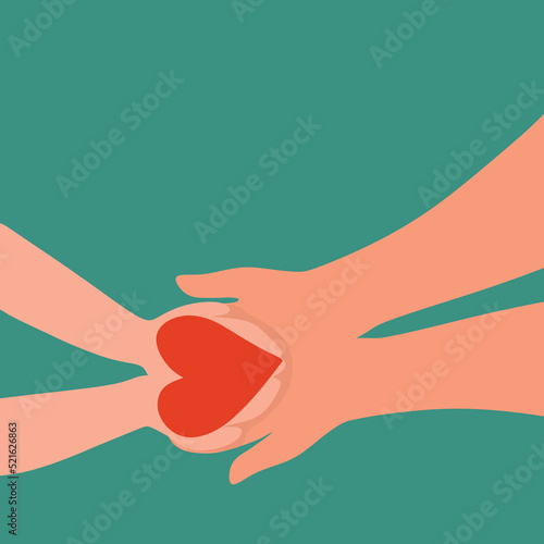 Vector illustration background of kids giving love heart-shaped to mom or dad. Mom and dad love the concept of nurturing care. Family insurance sign symbol. Simple design vector illustration