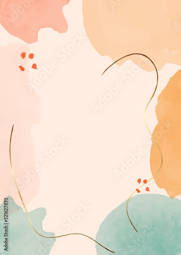 Pastel cyan and orange watercolour marble with gold splash. Modern vector template card design for birthday invite,wedding, menu with soft alcohol ink texture.