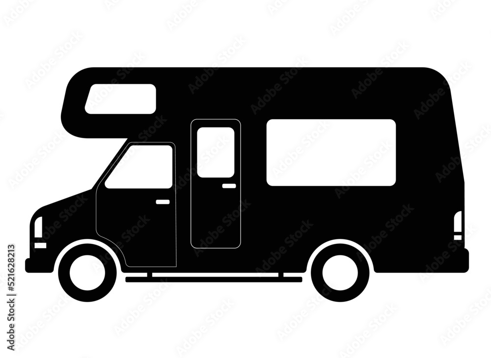 camper, camping van - simple flat icon - vector artwork camper, camping van - simple flat icon - vector artwork