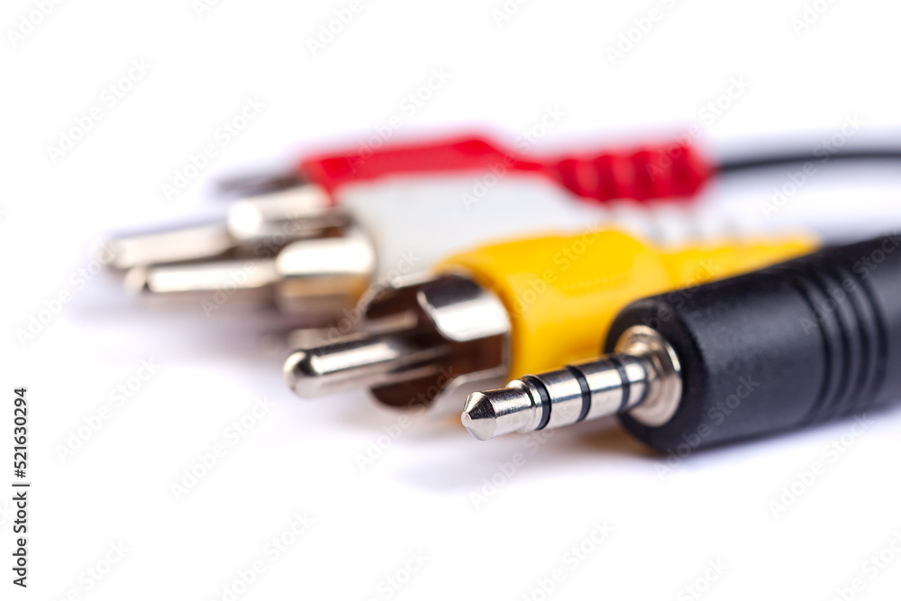 Electric plug of television and audio-video power supply on white backgrund Electric plug of television and audio-video power supply on white backgrund