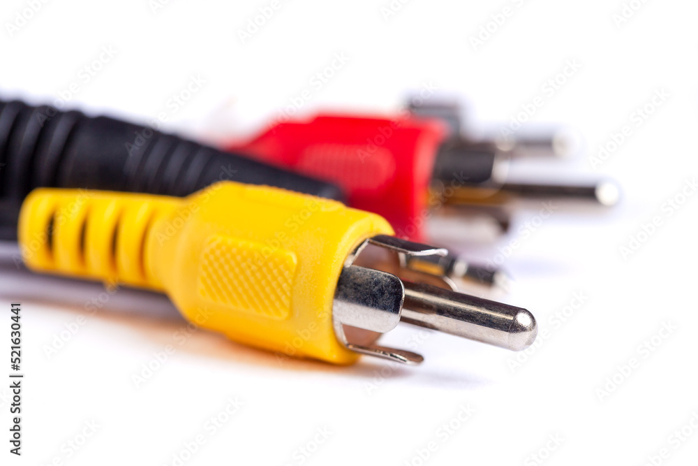 Electric plug of television and audio-video power supply on white backgrund Electric plug of television and audio-video power supply on white backgrund