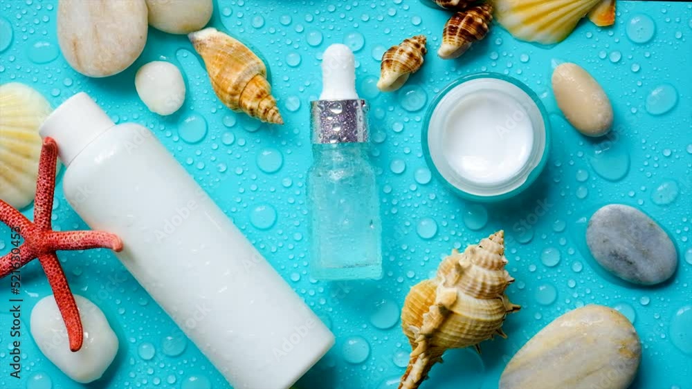 Moisturizing lotion cream on a sea background. Selective focus. Moisturizing lotion cream on a sea background. Selective focus.