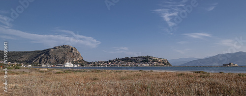 Fototapeta Naklejka Na Ścianę i Meble -  View from the sea of Nafplio, a coastal port town, an important tourist destination, capital of Argolis region, located in the Peloponnese, Greece