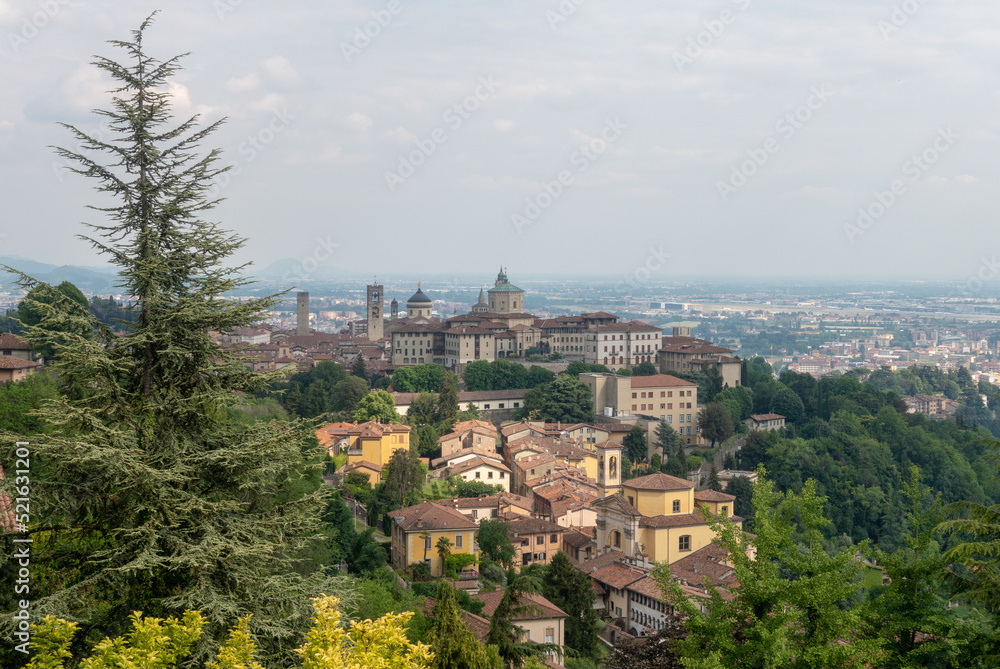 Italy, Bergamo. The view from the old city of  Bergamo.