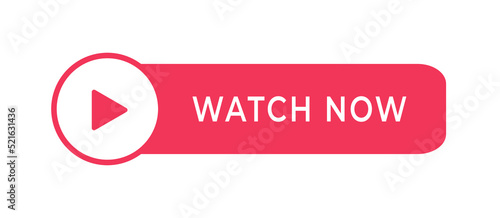 Watch now viedo play button banner isolated on white background.Vector design