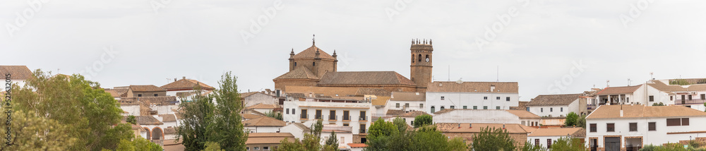 Amazing panoramic view at the Baños de la Encina village, medieval Castle, Mateo church and tower