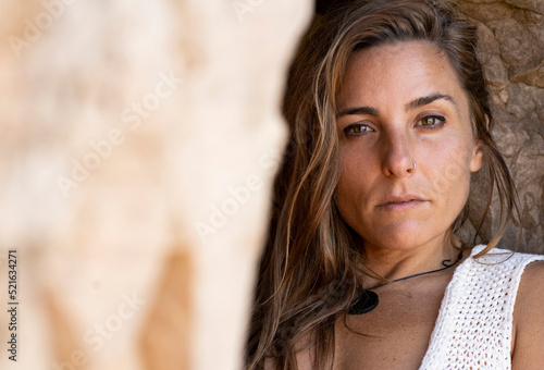 Elegant woman relaxing on summer beach