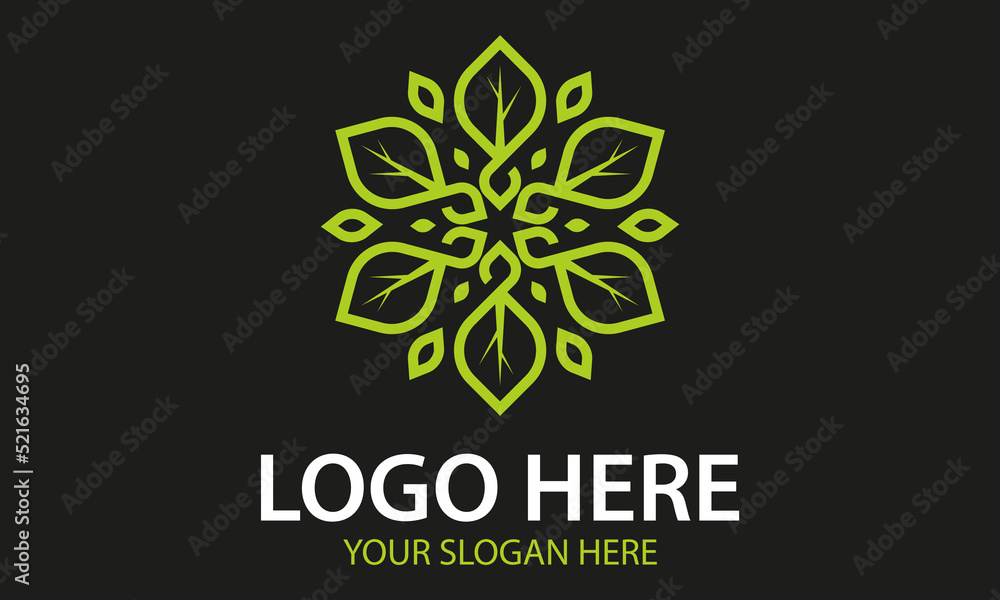 Green Color Abstract Simple Circle Mandala Shape Line Art Leaf Nature Eco Logo Design Green Color Abstract Simple Circle Mandala Shape Line Art Leaf Nature Eco Logo Design