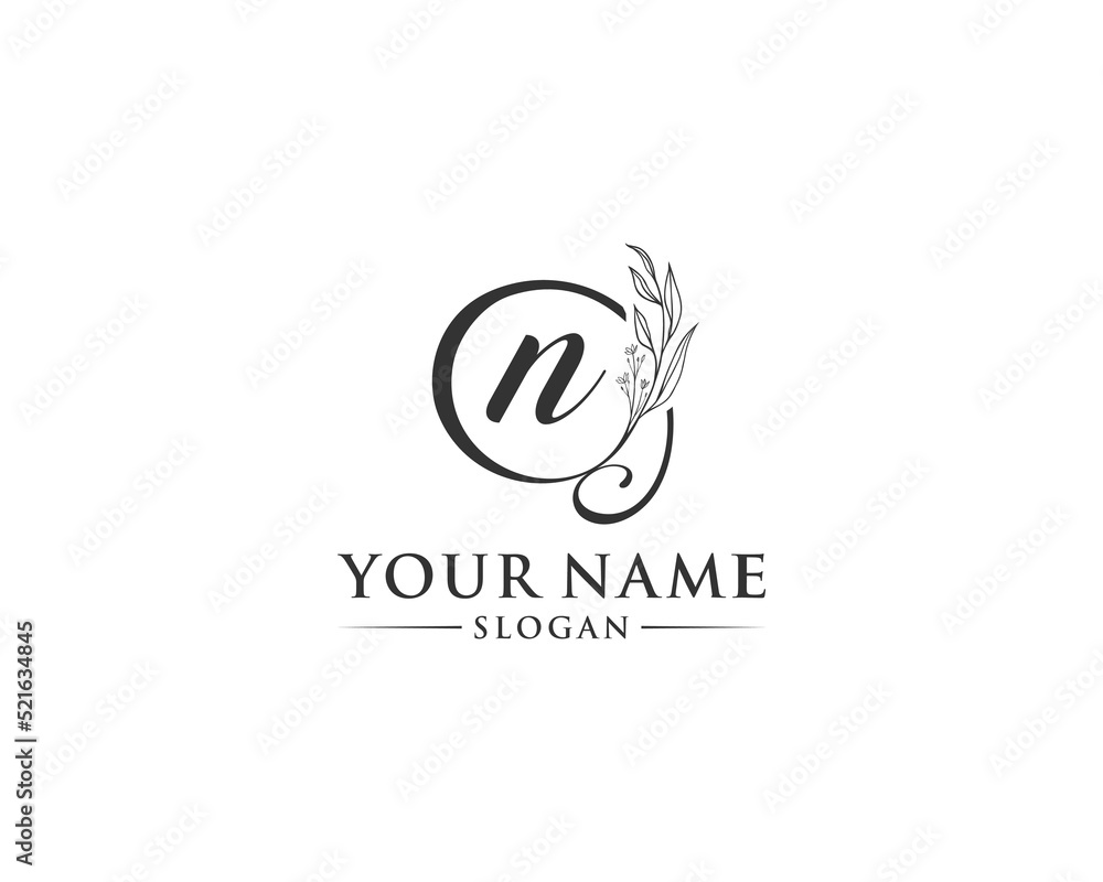 Beautiful letter N logo design, logo N vector, handwritten logo of signature, wedding, fashion shop, cosmetics shop, beauty shop, boutique, floral creative logo design.