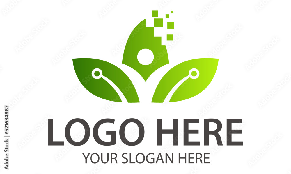 Green Color Abstract People Leaf Tech Pixel Logo Design Green Color Abstract People Leaf Tech Pixel Logo Design