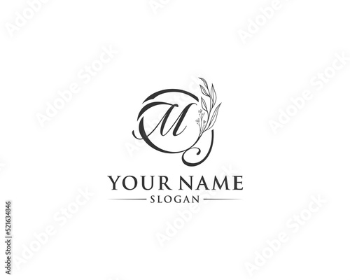 Beautiful letter M logo design  logo M vector  handwritten logo of signature  wedding  fashion shop  cosmetics shop  beauty shop  boutique  floral creative logo design.