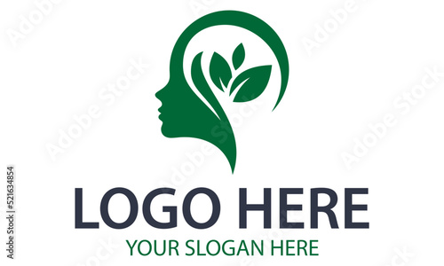 Green Color Abstract Human with Brain Leaf Logo Design