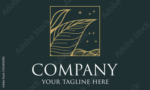 Luxury Color Line Art Leaf Square Logo Design