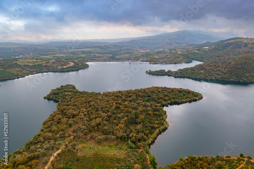 Aerial view of Albufeira da Barragem do Azibo, Santa Combinha, Portugal. photo