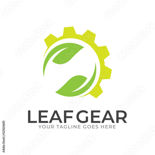 Modern nature technology logo, leaf and gear machine vector, Agriculture logo template icon, Green Eco Tech Logo Template Design Vector, Nature Industry