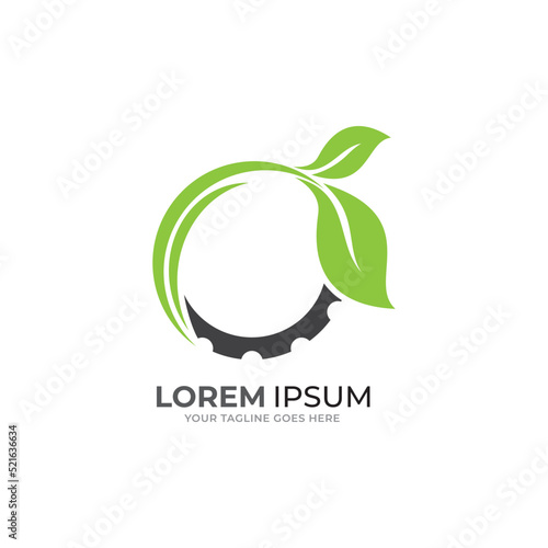 Modern nature technology logo, leaf and gear machine vector, Agriculture logo template icon, Green Eco Tech Logo Template Design Vector, Nature Industry