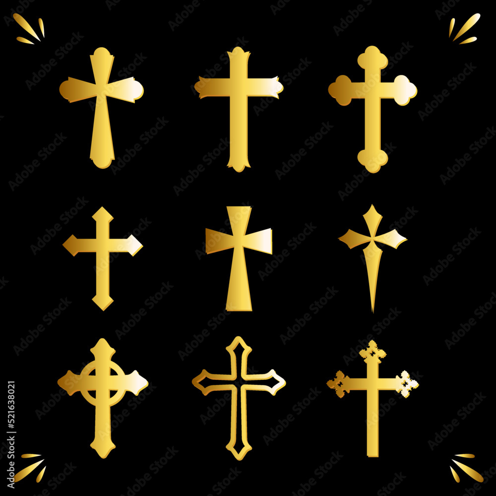 Collection of gold cross jesus christ vector