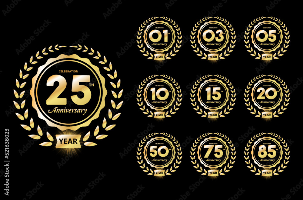 Modern and Fantastic collection of golden anniversary background template vector Modern and Fantastic collection of golden anniversary background template vector